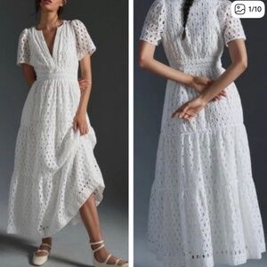 White Anthropologie eyelet midi somerset dress NWT SIZE M
